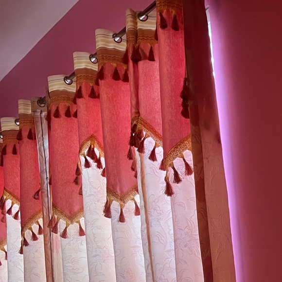 Vintage Hand Made Pink Curtains - Picture 3 of 10